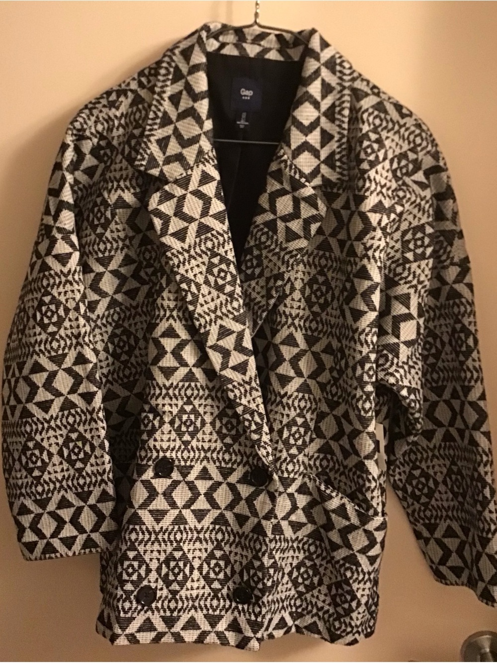 GAP Black and White Geometric Double-Breasted Blazer